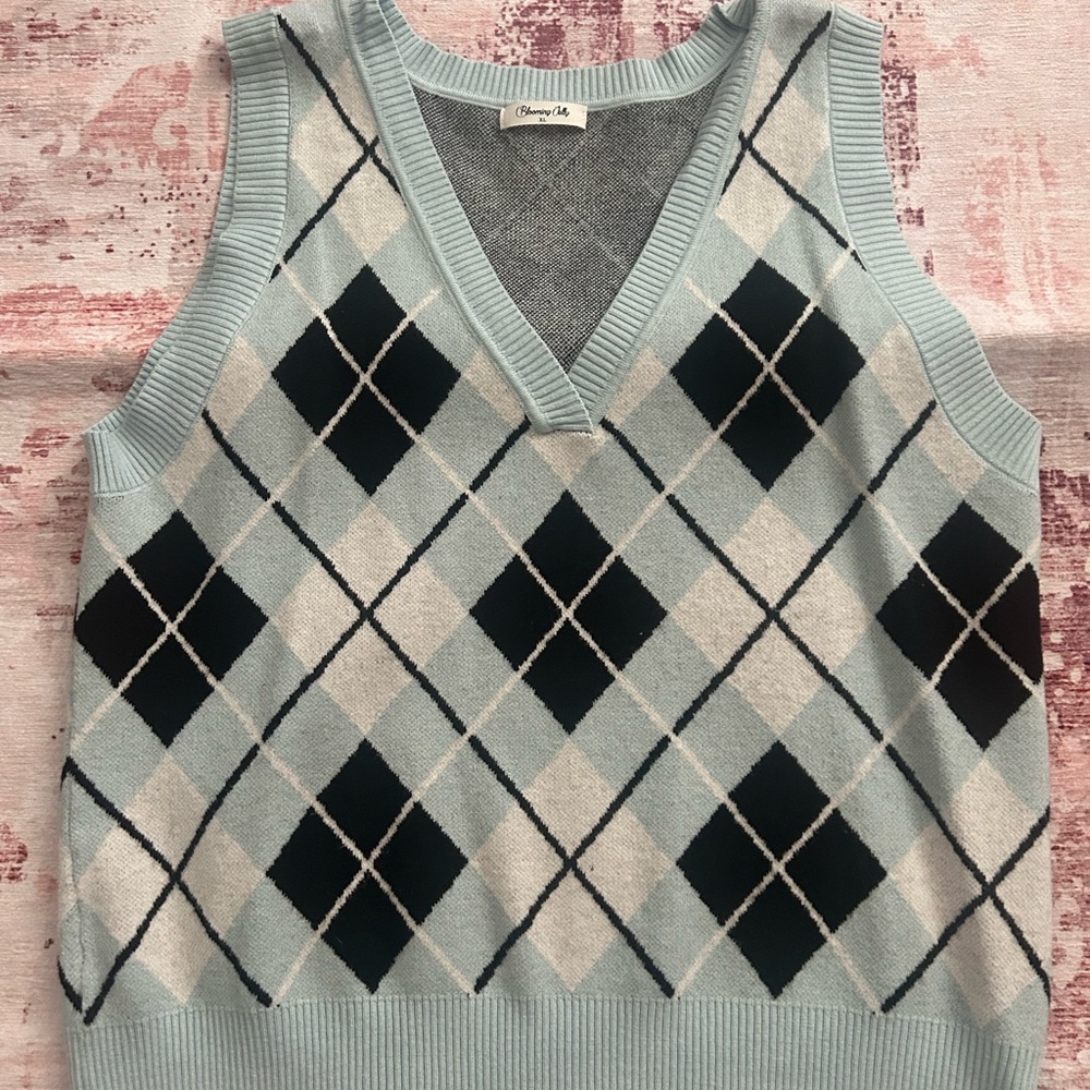 Argyle Sweater Vest - Blue and Black